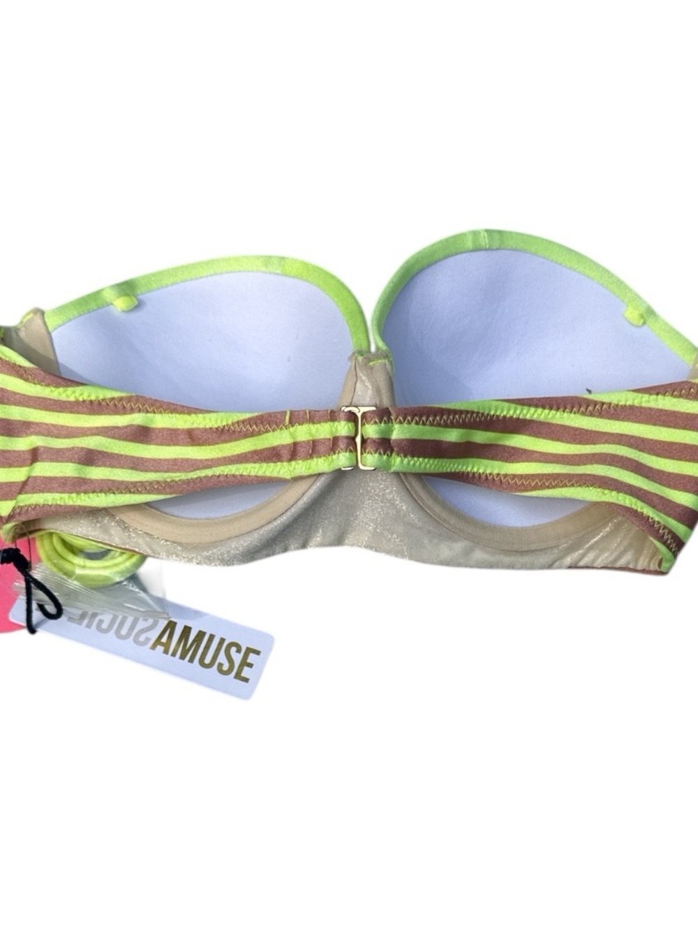Amuse Society Neon Lime & Brown Chevron  Bikini Set Size Small NWT - Picture 4 of 5